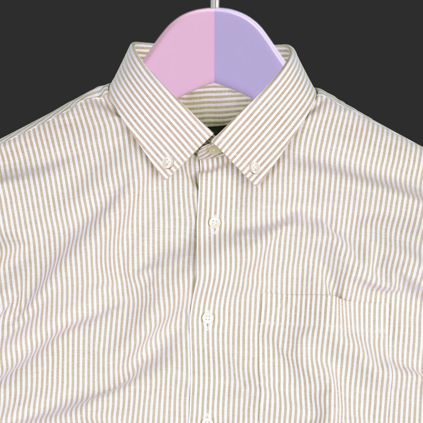 New Cream Stripe Down Button Oxford Cotton Shirt