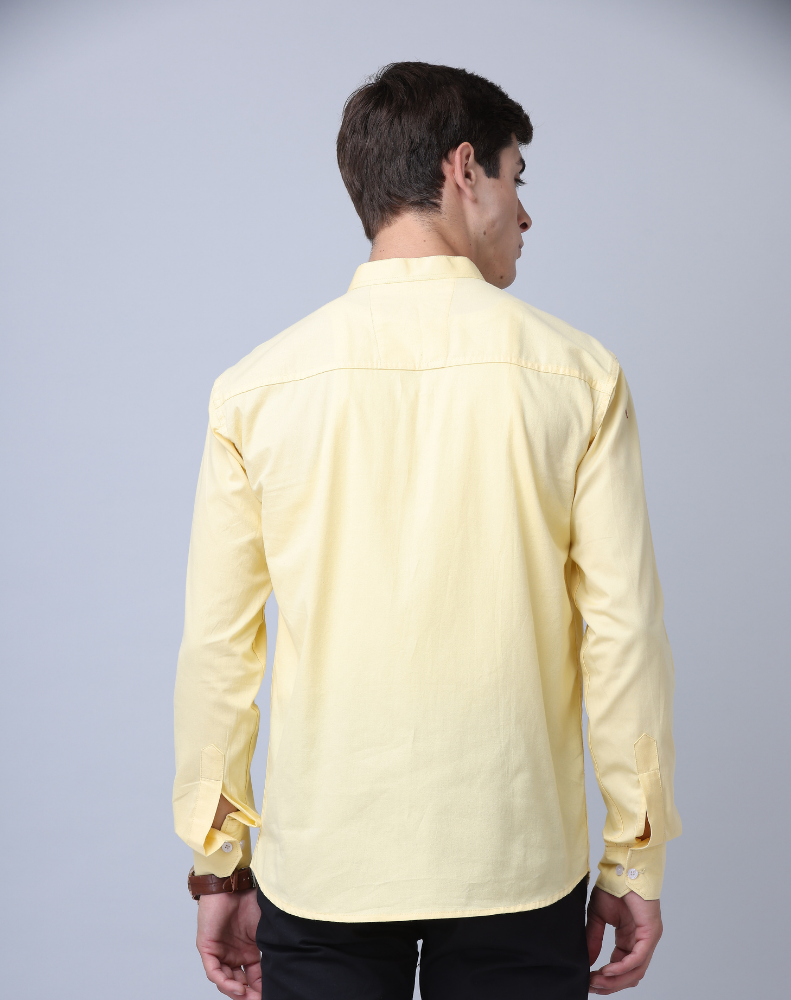 Premium Chinese Collar Yellow Tailored Fit Cotton Casual Shirt for Man