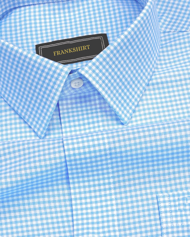 Sky Blue Check Button Down Oxford Cotton Shirt (FS054)
