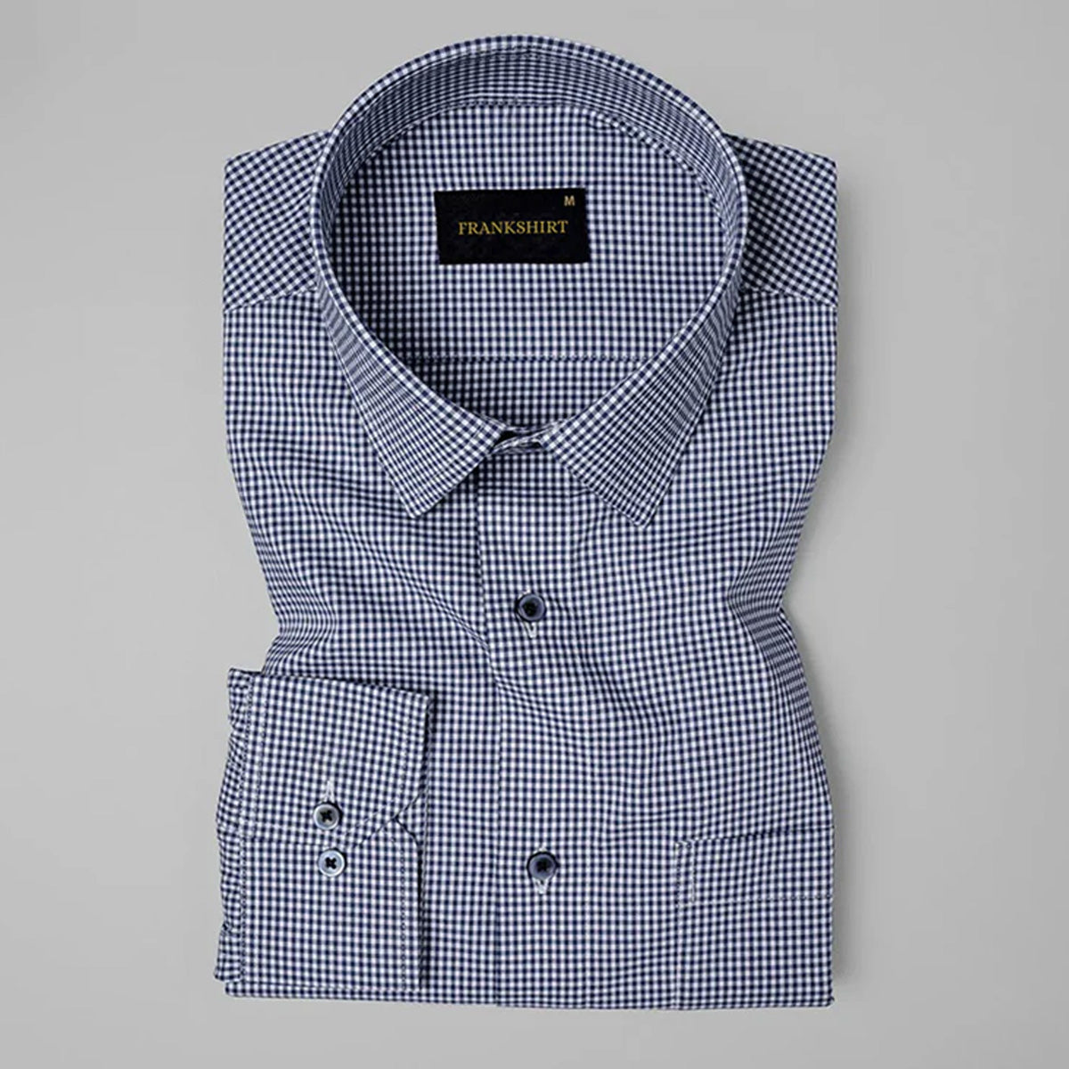 Navy Blue Check Button Down Oxford Cotton Shirt (FS045)