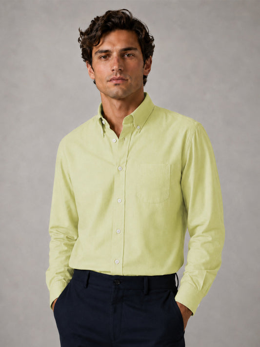 New Lime Green Oxford Cotton Shirt For Men