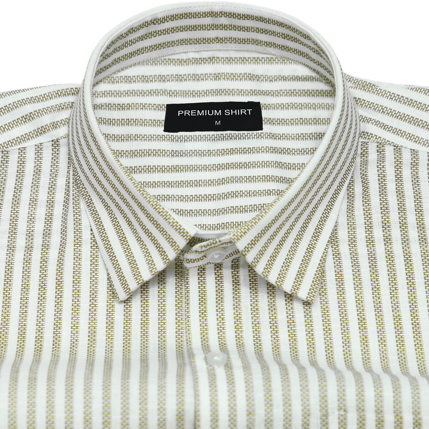 Folded striped shirt with a 'Premium Shirt' label on a white background