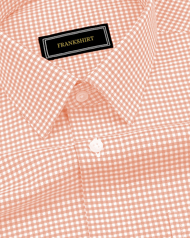 Peach Check Button Down Oxford Cotton Shirt