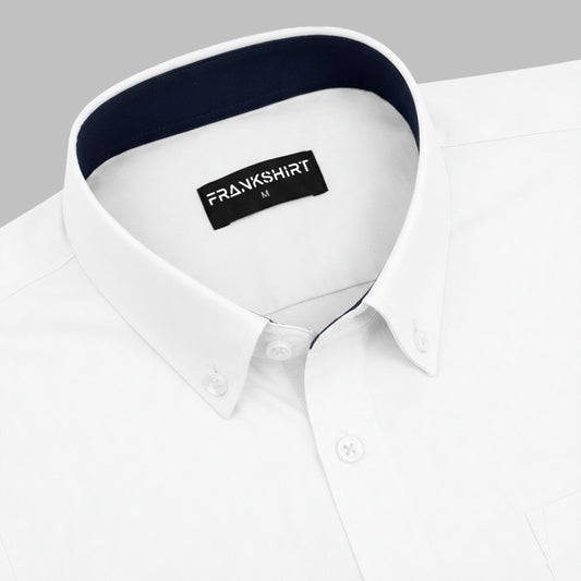 White Satin Contrast Collar Shirt for Men