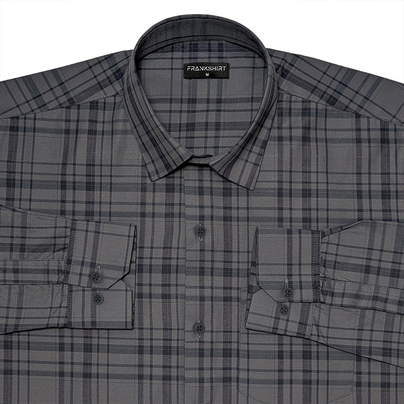 Grey Tartan Check Cotton Shirt For Men