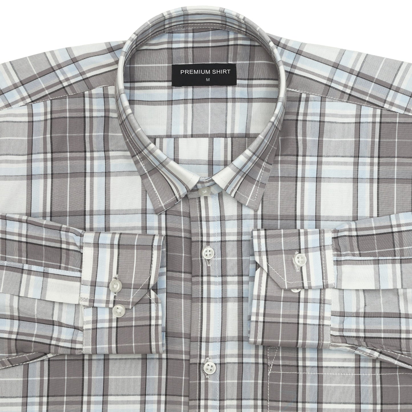 Cloud Grey Classic Check Cotton Blend Shirt For Men