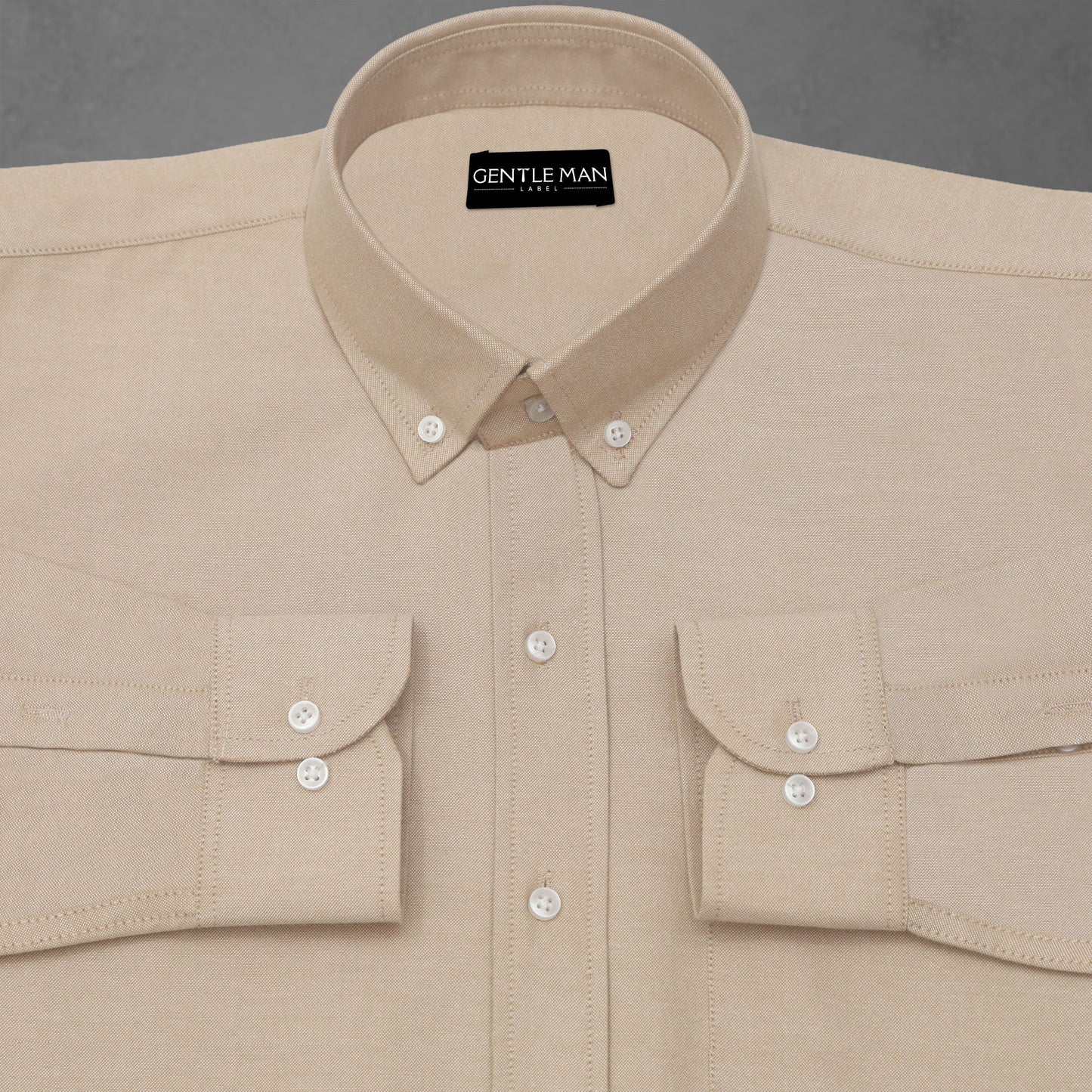 Beige Oxford Cotton Shirt For Man