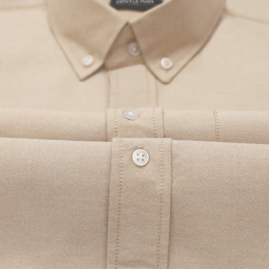 New Beige Oxford Cotton Shirt For Men