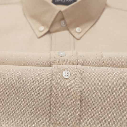 Beige Oxford Cotton Shirt For Man