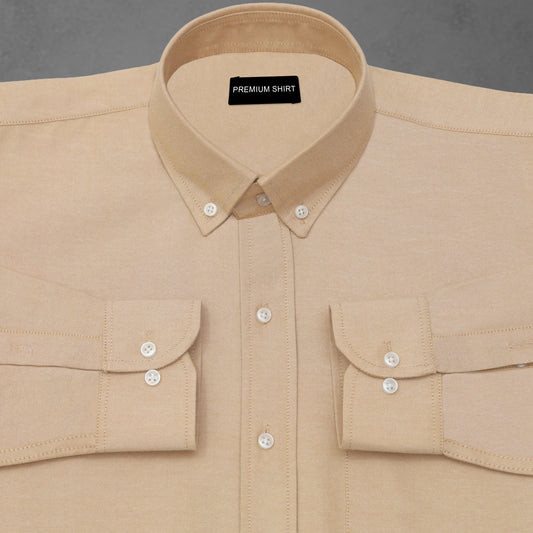 Cream Oxford Cotton Shirt For Men