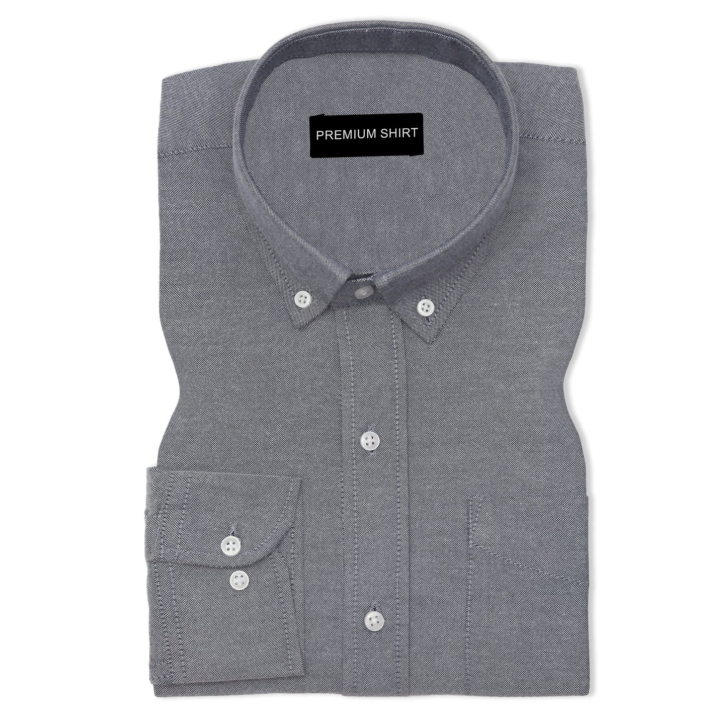 Dark Grey Oxford Cotton Shirt For Man