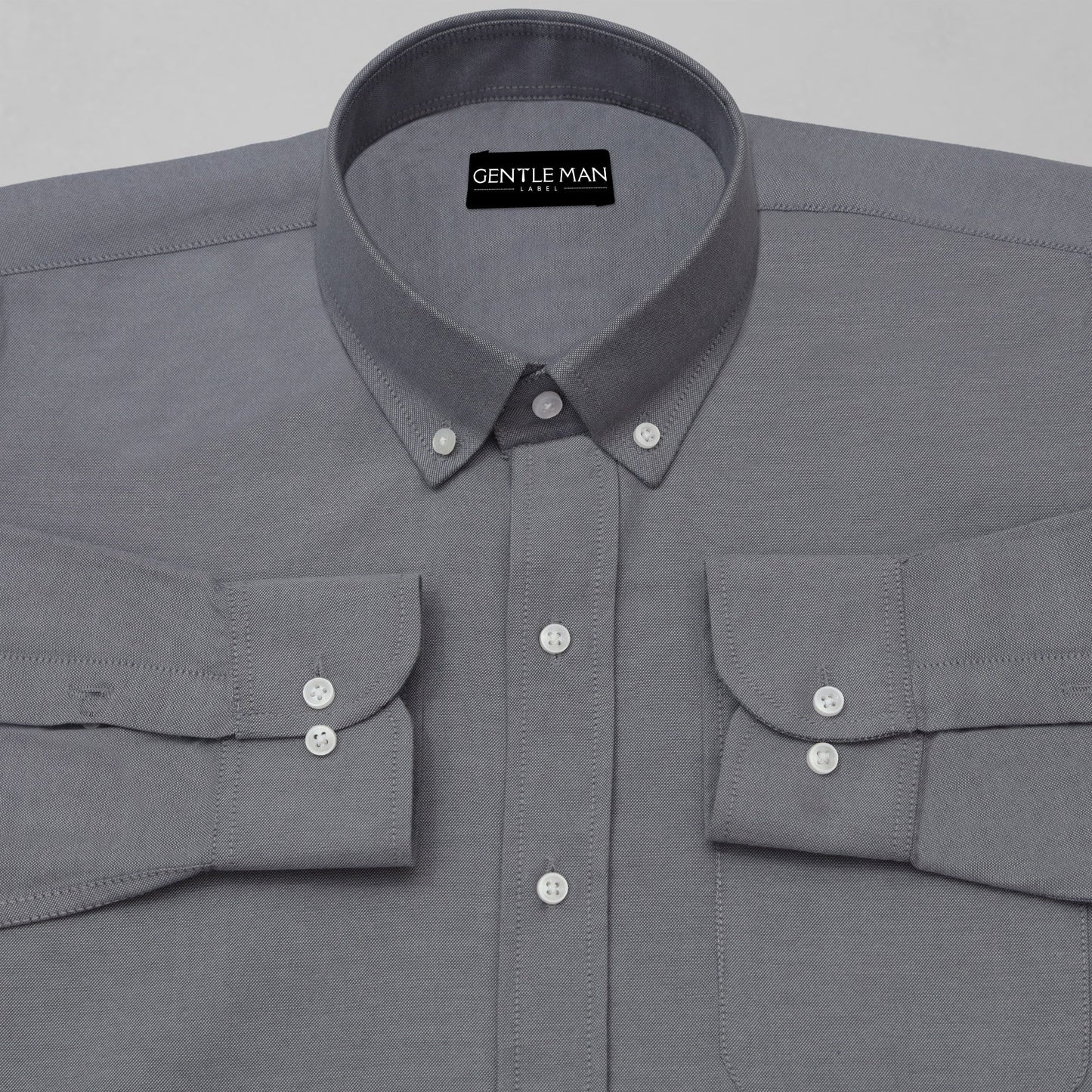 Dark Grey Oxford Cotton Shirt For Man