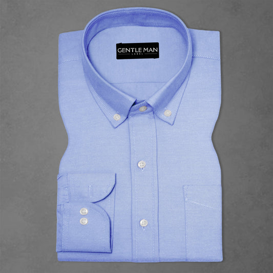 Pack of 2 Denim Blue & White Oxford Cotton Shirts Bundle For Men