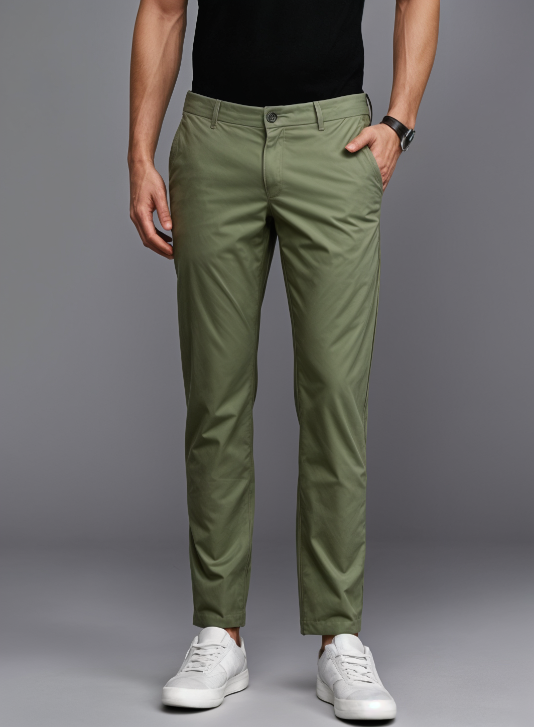 Men Slim Fit Smart Casual Trousers Bottle Green