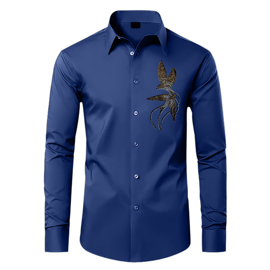 Blue shirt with a decorative design on a white background