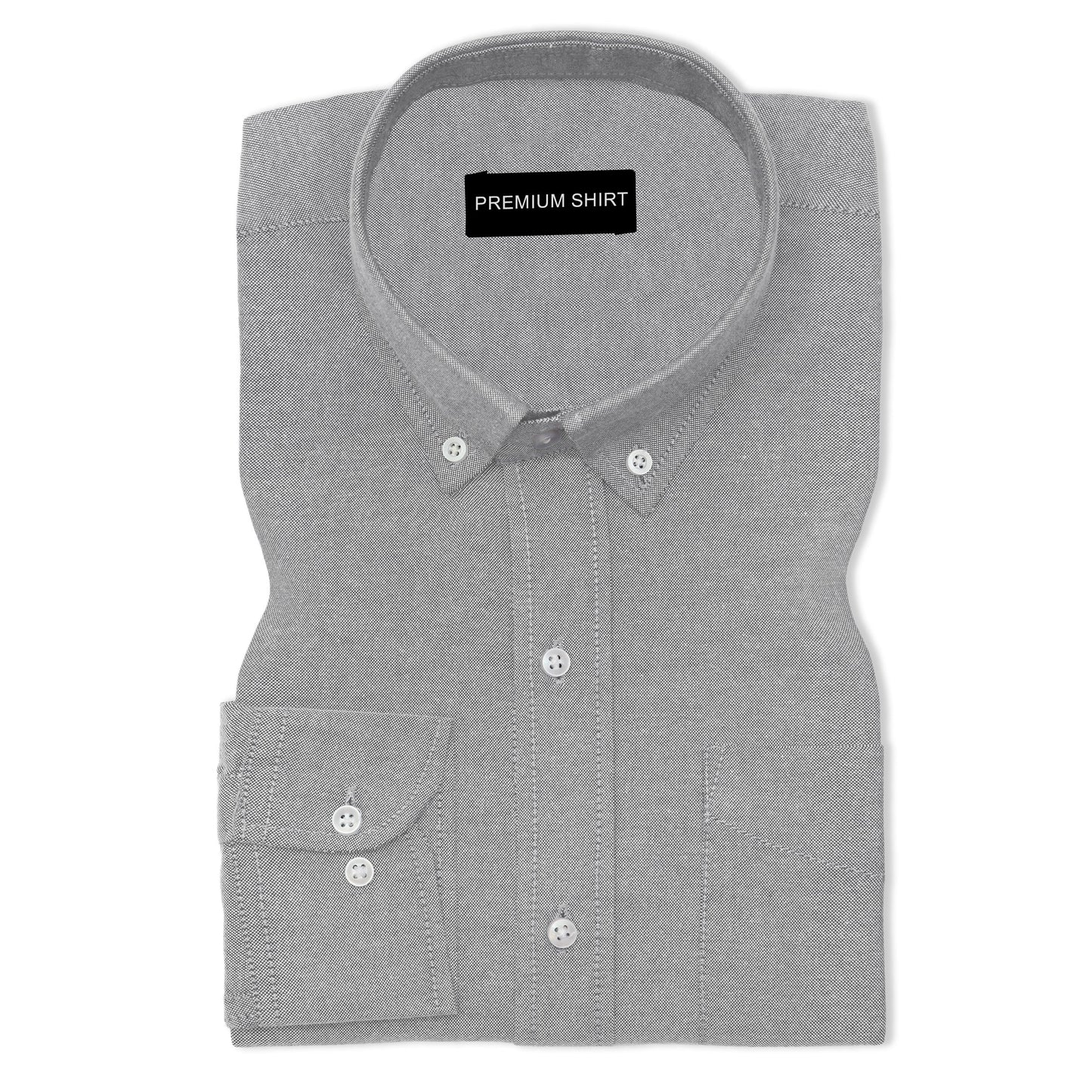 Silver Oxford Cotton Shirt For Man