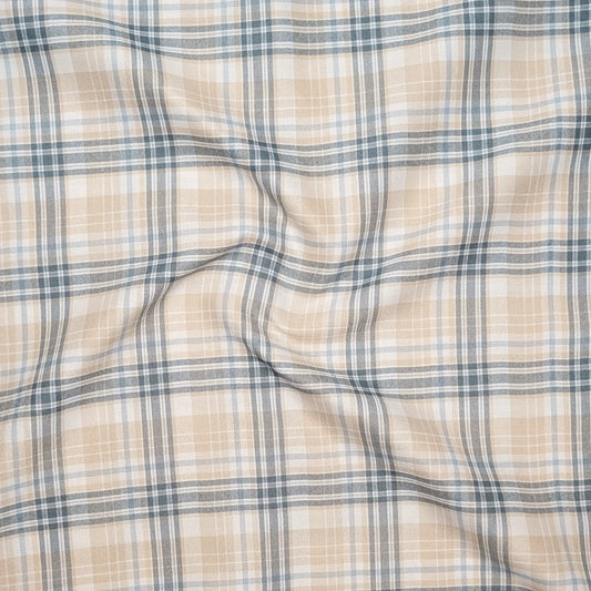 Beige & Teal Classic Check Cotton Blend Shirt for Men