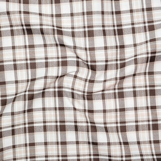 Cream & Brown Classic Check Cotton Blend Shirt for Men