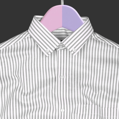 New Light Grey Button Down Oxford Cotton Stripe Shirt (FS043)