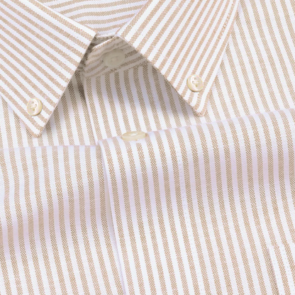 New Cream Button Down Oxford Cotton Stripe Shirt