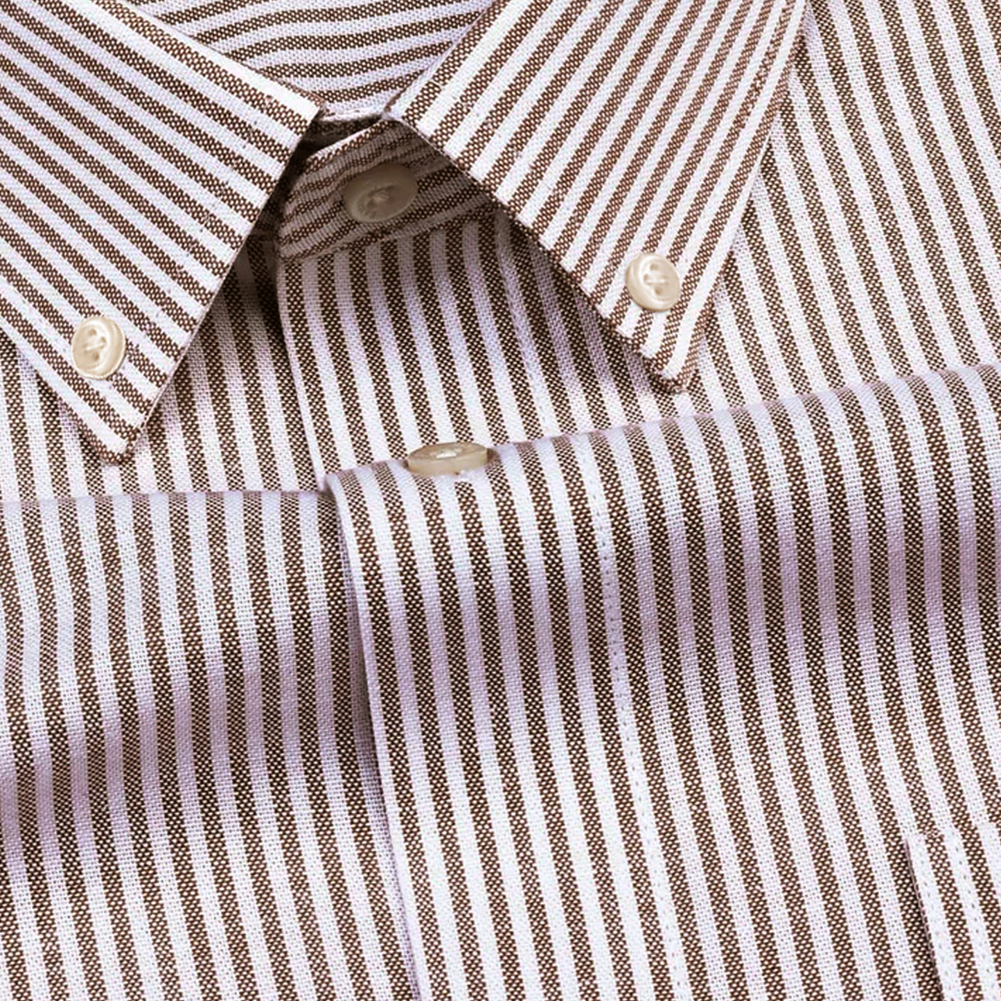 New Brown Button Down Oxford Cotton Stripe Shirt