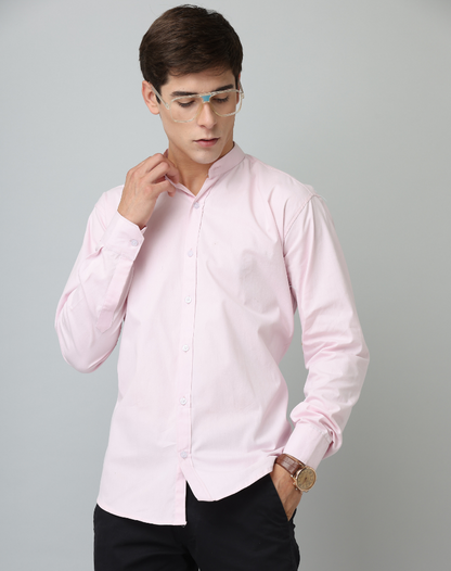 Premium Chinese Collar Light Pink Tailored Fit Cotton Casual Shirt for Man