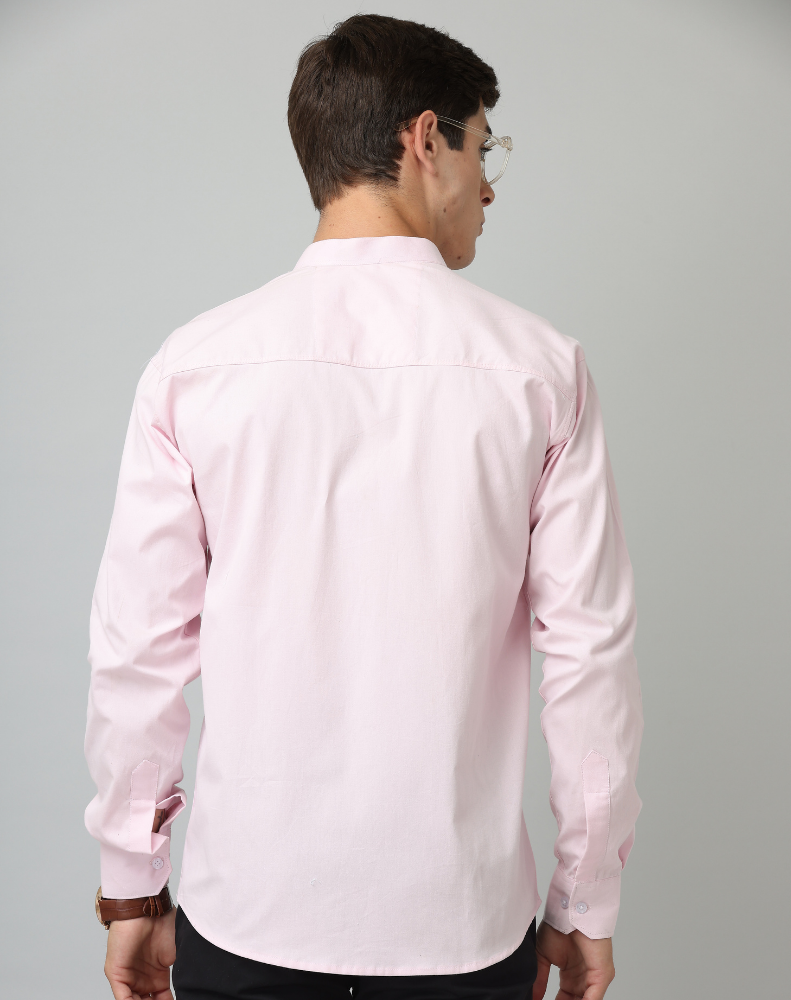 Premium Chinese Collar Light Pink Tailored Fit Cotton Casual Shirt for Man