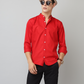 Frankshirt Chinese Collar Red Tailored Fit Cotton Casual Shirt for Man