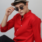 Frankshirt Chinese Collar Red Tailored Fit Cotton Casual Shirt for Man