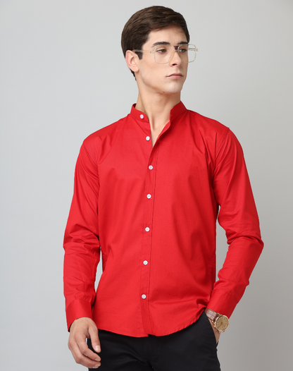 Premium Chinese Collar Red Tailored Fit Cotton Casual Shirt for Man