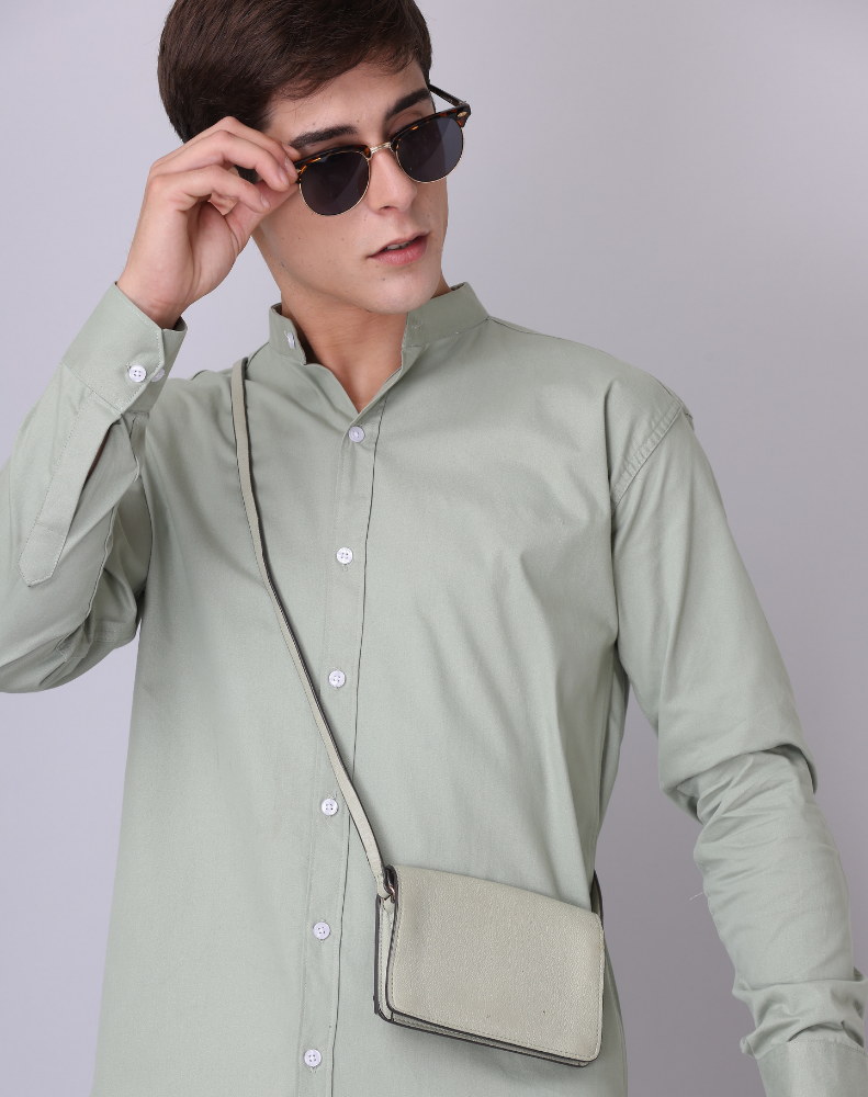 Frankshirt Chinese Collar Pista Tailored Fit Cotton Casual Shirt for Man