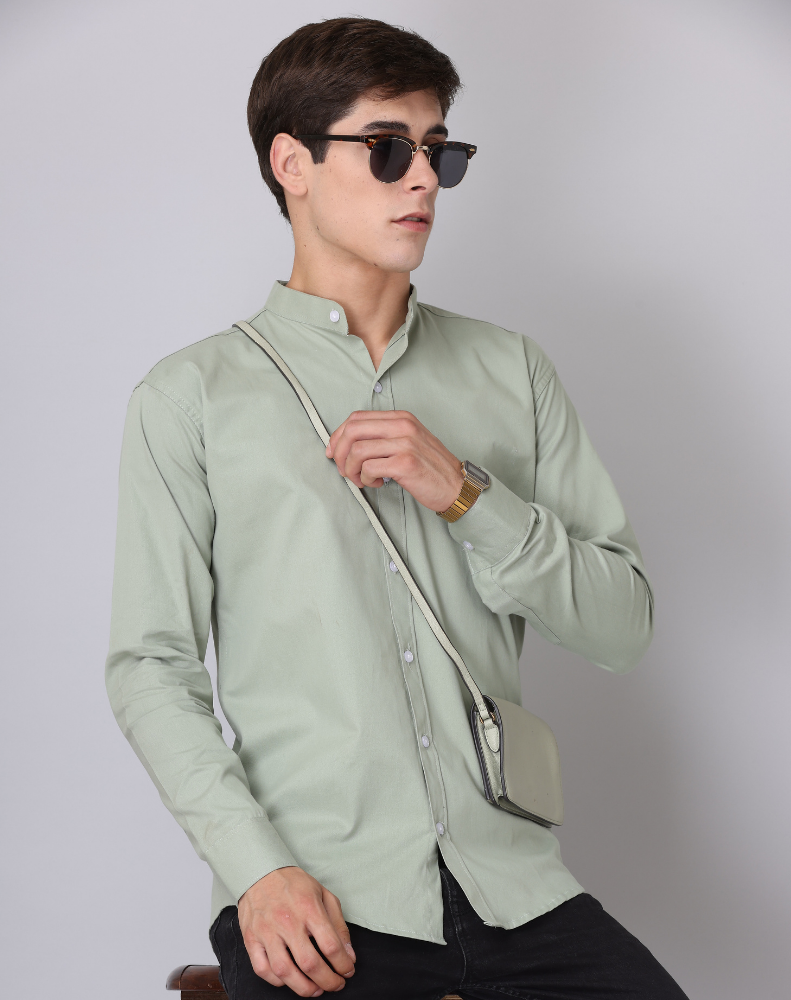 Frankshirt Chinese Collar Pista Tailored Fit Cotton Casual Shirt for Man