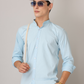 Frankshirt Chinese Collar Light Blue Tailored Fit Cotton Casual Shirt for Man