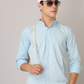 Frankshirt Chinese Collar Light Blue Tailored Fit Cotton Casual Shirt for Man