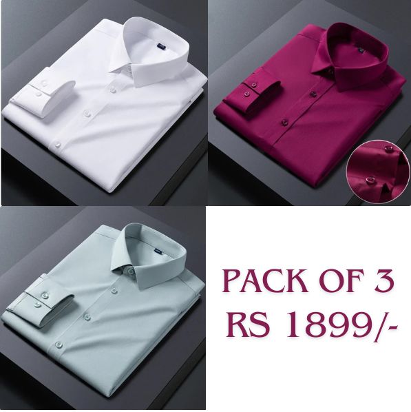 Pack of 3 Premium Cotton Shirt for Man (White, Maroon and Pista)