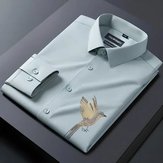 Bird Designer Premium Cotton Without Pocket Solid Shirt for Man (Pista)