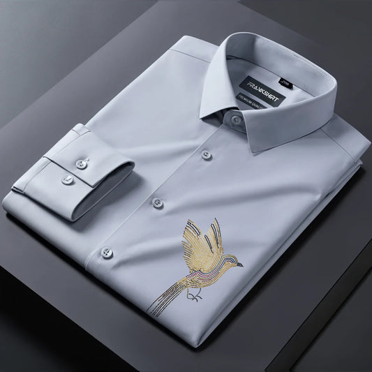 Bird Designer Premium Cotton Without Pocket Solid Shirt for Man (Silver)