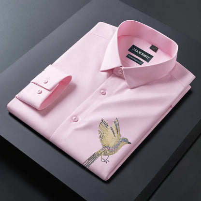 Bird Designer Premium Cotton Without Pocket Solid Shirt for Man (Pink)