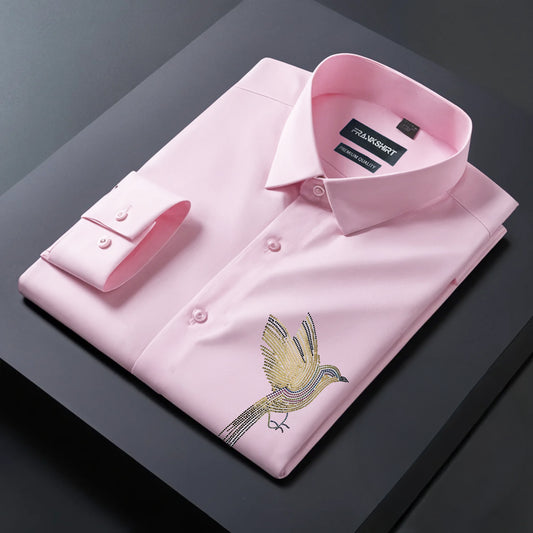 Bird Designer Premium Cotton Without Pocket Solid Shirt for Man (Pink)