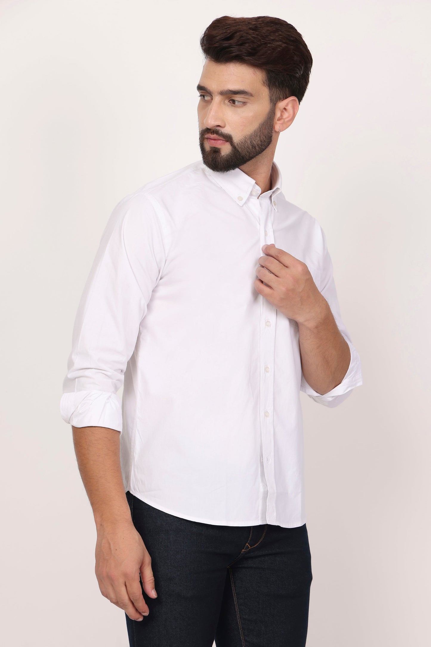 New White Down Button Casual Shirt I 100% Cotton Twill