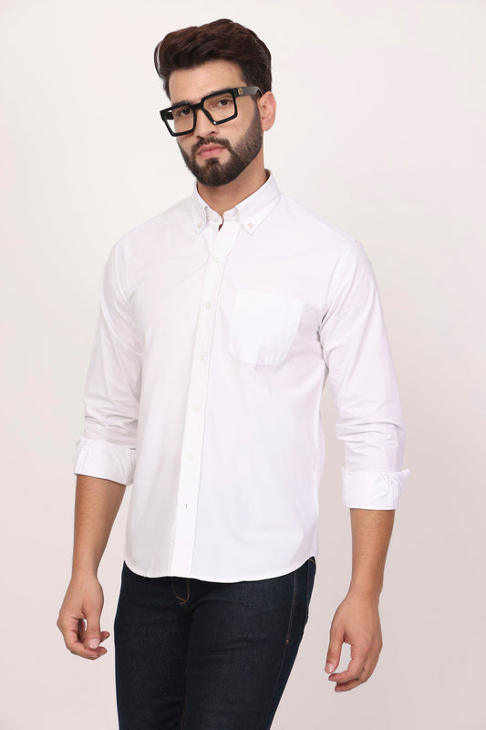 New White Down Button Casual Shirt I 100% Cotton Twill