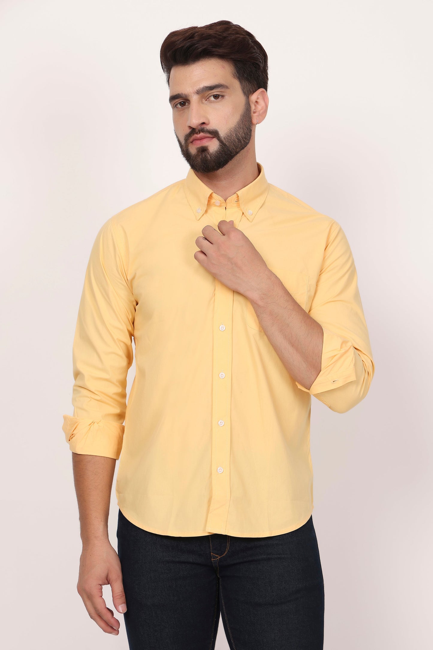 New Yellow Down Button Casual Shirt I 100% Cotton Twill