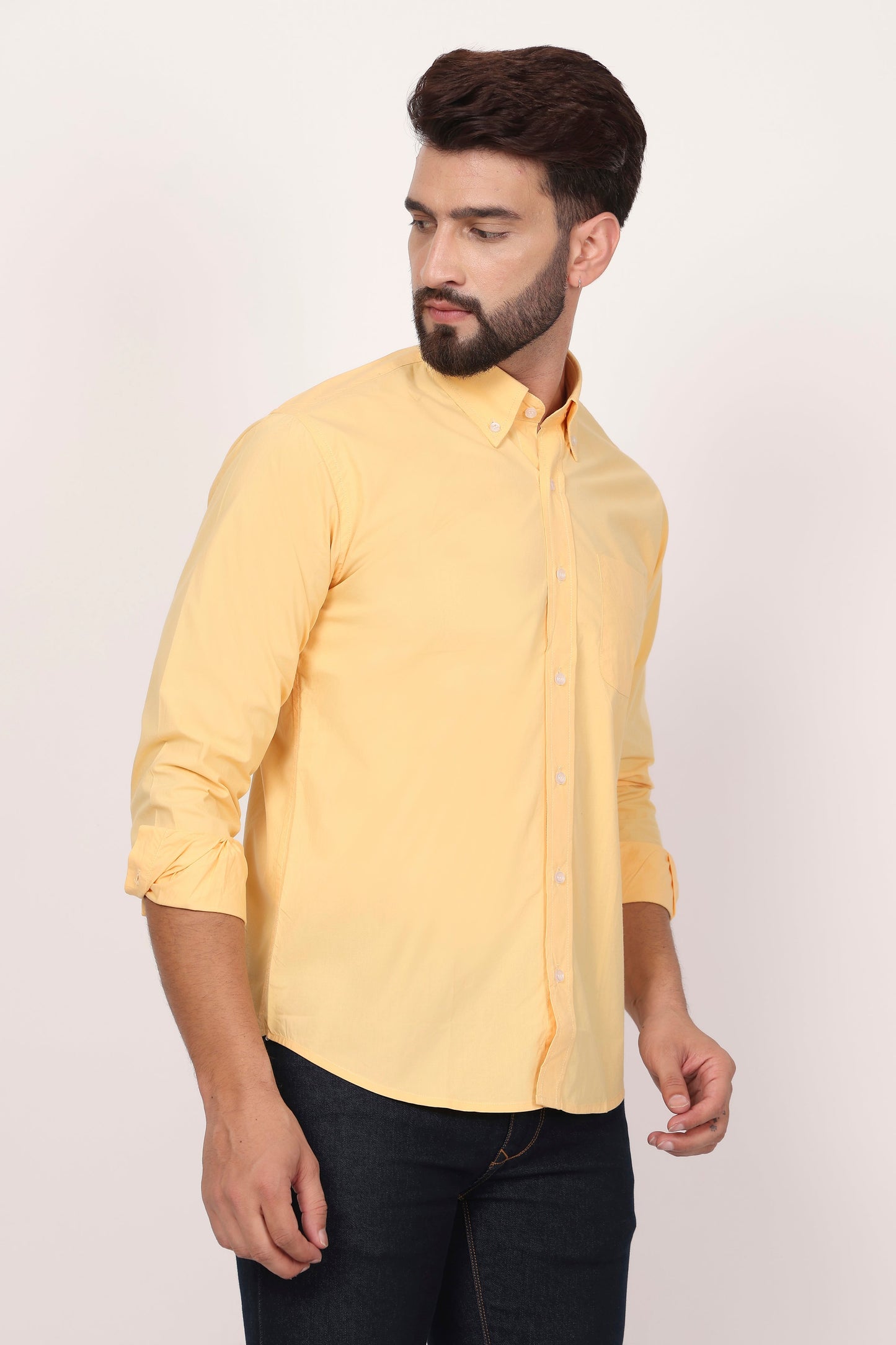 New Yellow Down Button Casual Shirt I 100% Cotton Twill