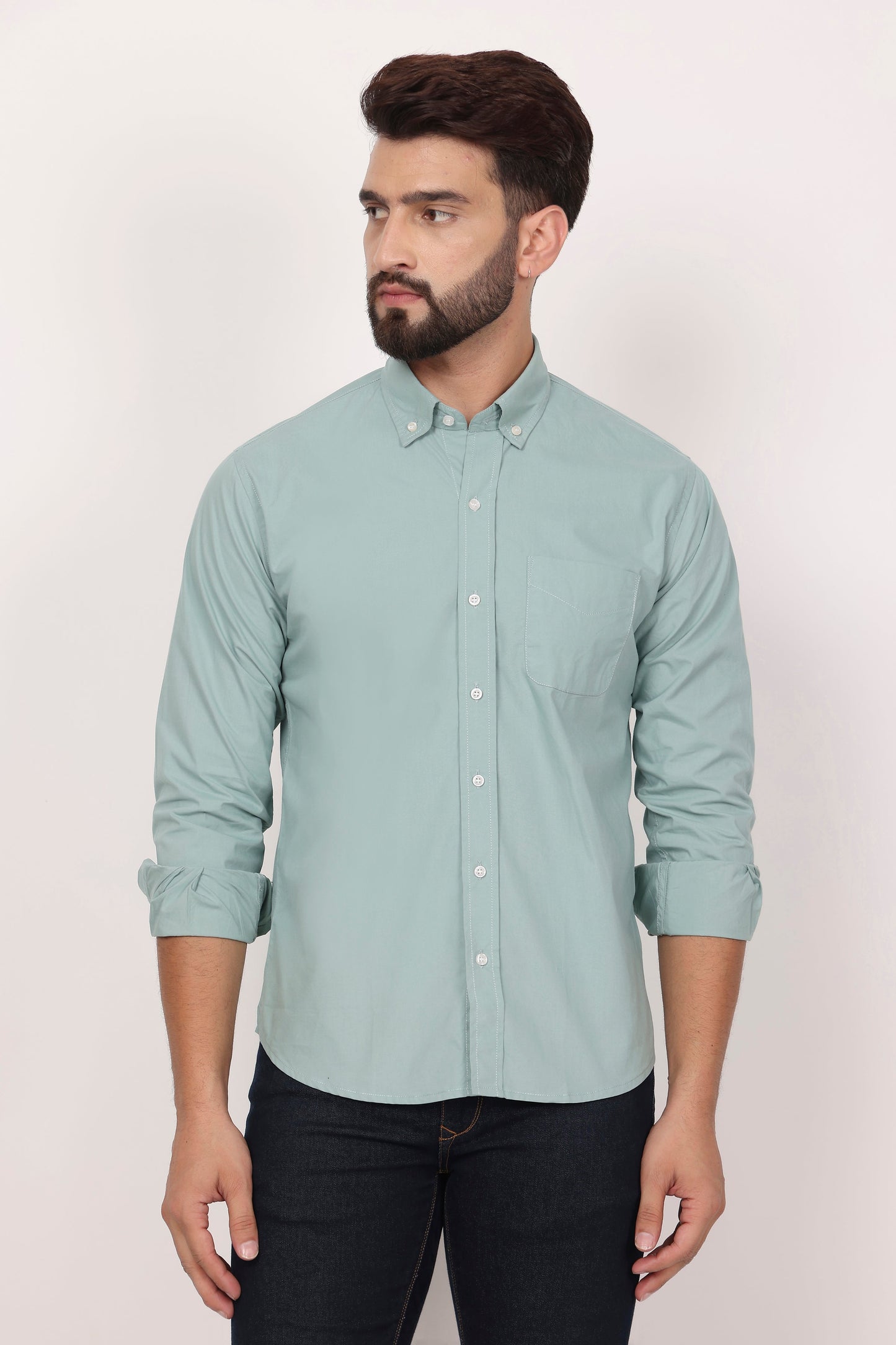 New Green Down Button Casual Shirt I 100% Cotton Twill