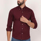 New Mehroon Down Button Casual Shirt I 100% Cotton Twill