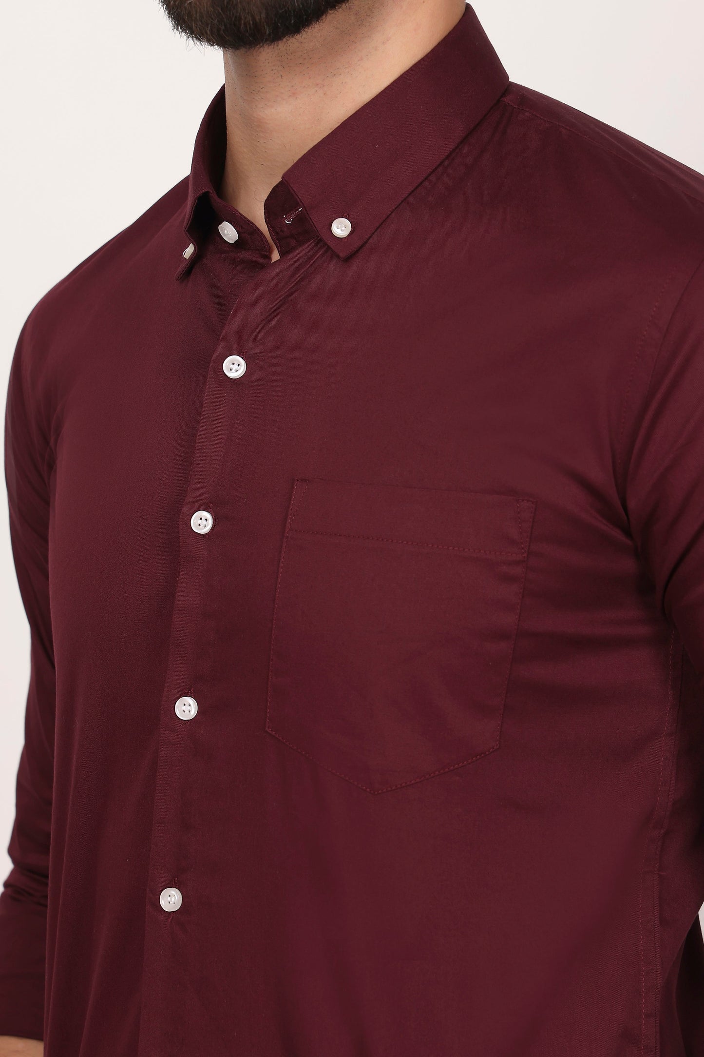 New Mehroon Down Button Casual Shirt I 100% Cotton Twill