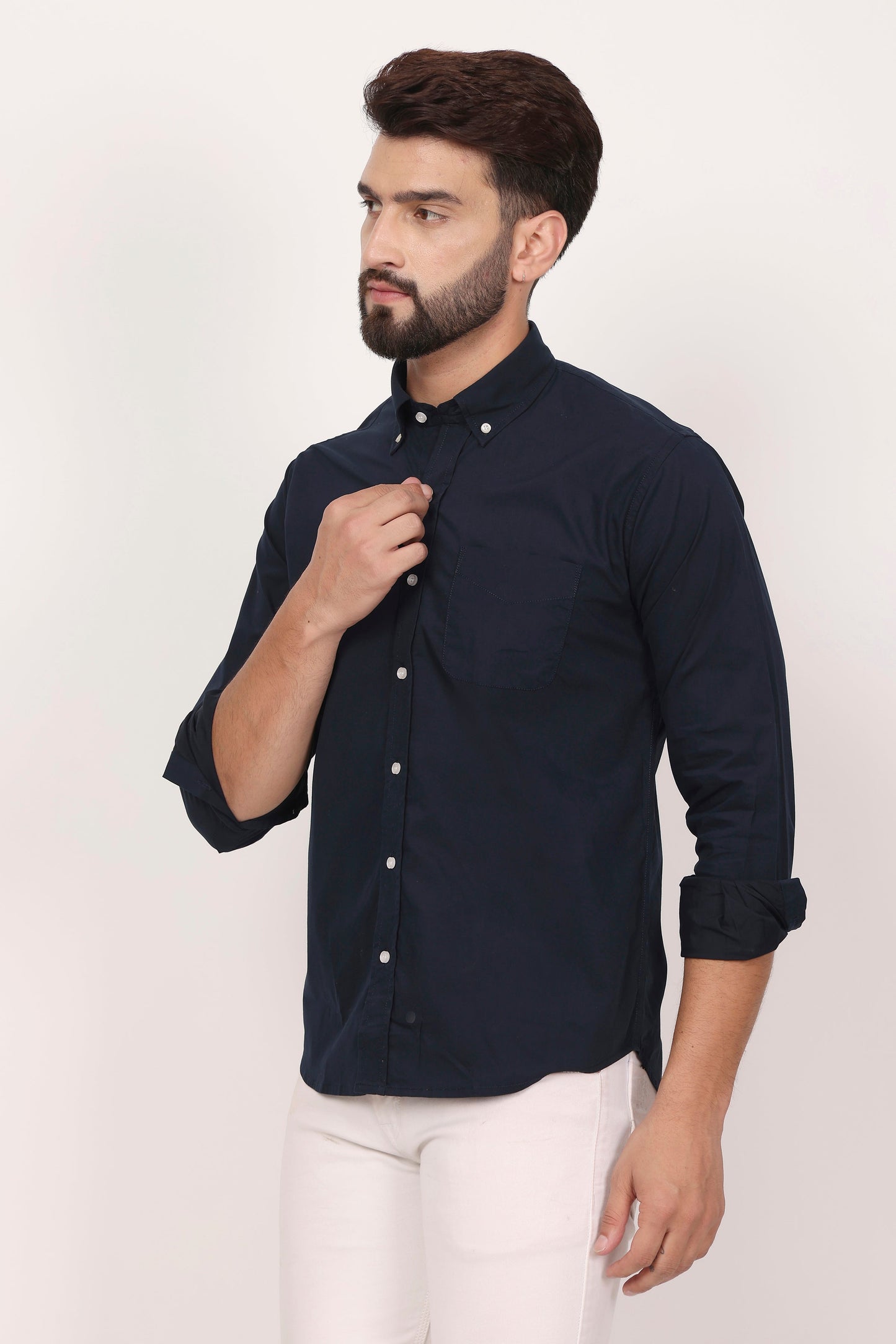 New Navy Blue Down Button Casual Shirt I 100% Cotton Twill