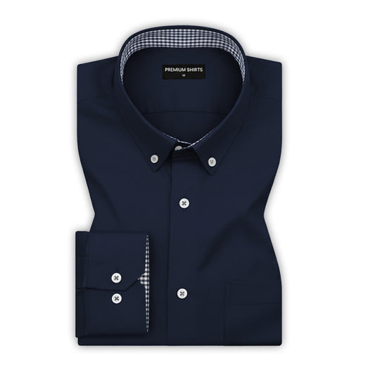 Navy Satin Contrast Collar Shirt for Men