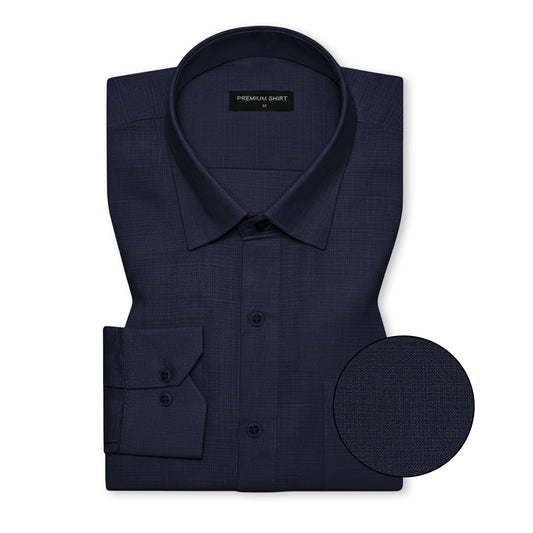 Dark Blue Textured Linen Shirt For Men