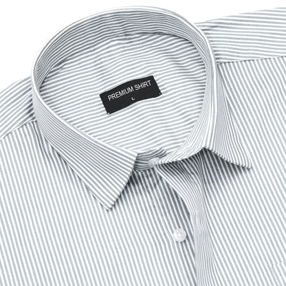 Light Grey Cotton Blend Stripes Shirt for Men